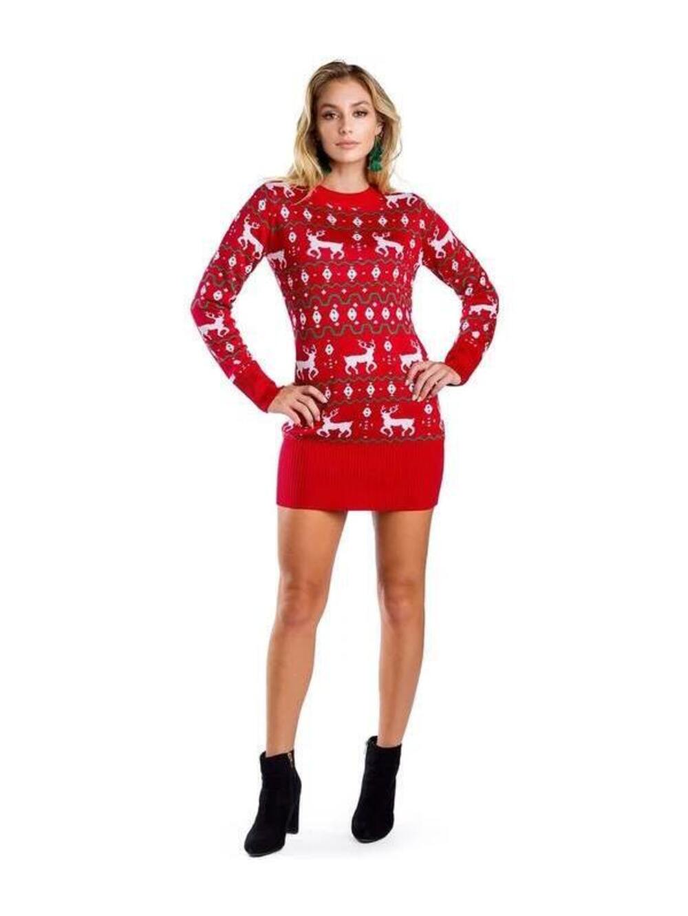 NWT Tipsy Elves Women's Red Reindeer Sweater Dress Size Large